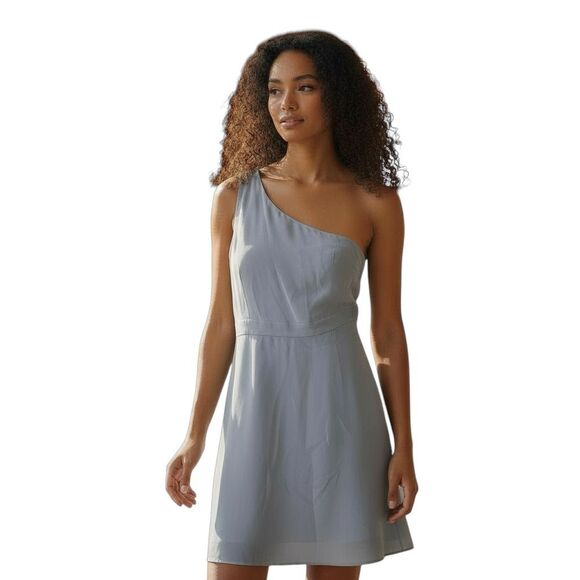 J. Crew Grey Silk One Shoulder Dress Sz 8 - Picture 2 of 10